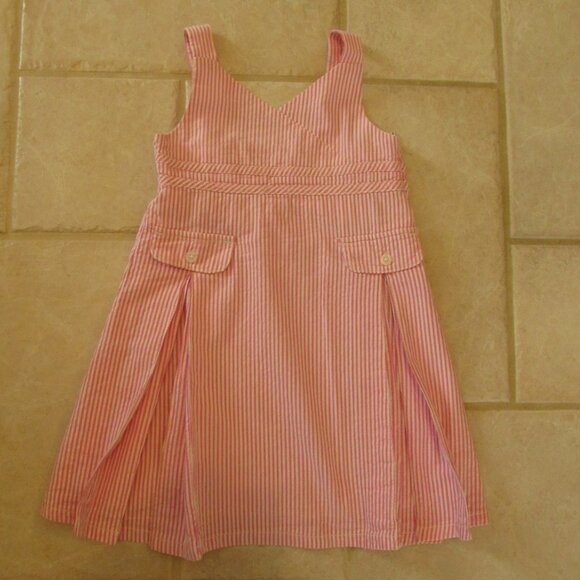 OSHKOSH GENUINE KIDS GIRL'S SIZE 24 mo DRESS PINK & WHITE STRIPE CHURCH SUNDRESS - Picture 9 of 13